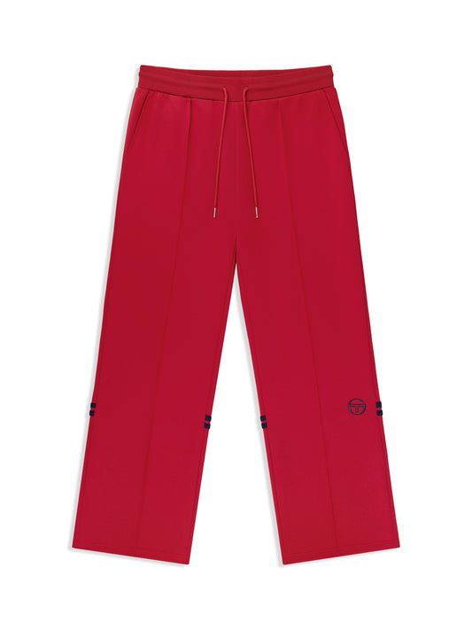 Red pants with a brand logo on a white background